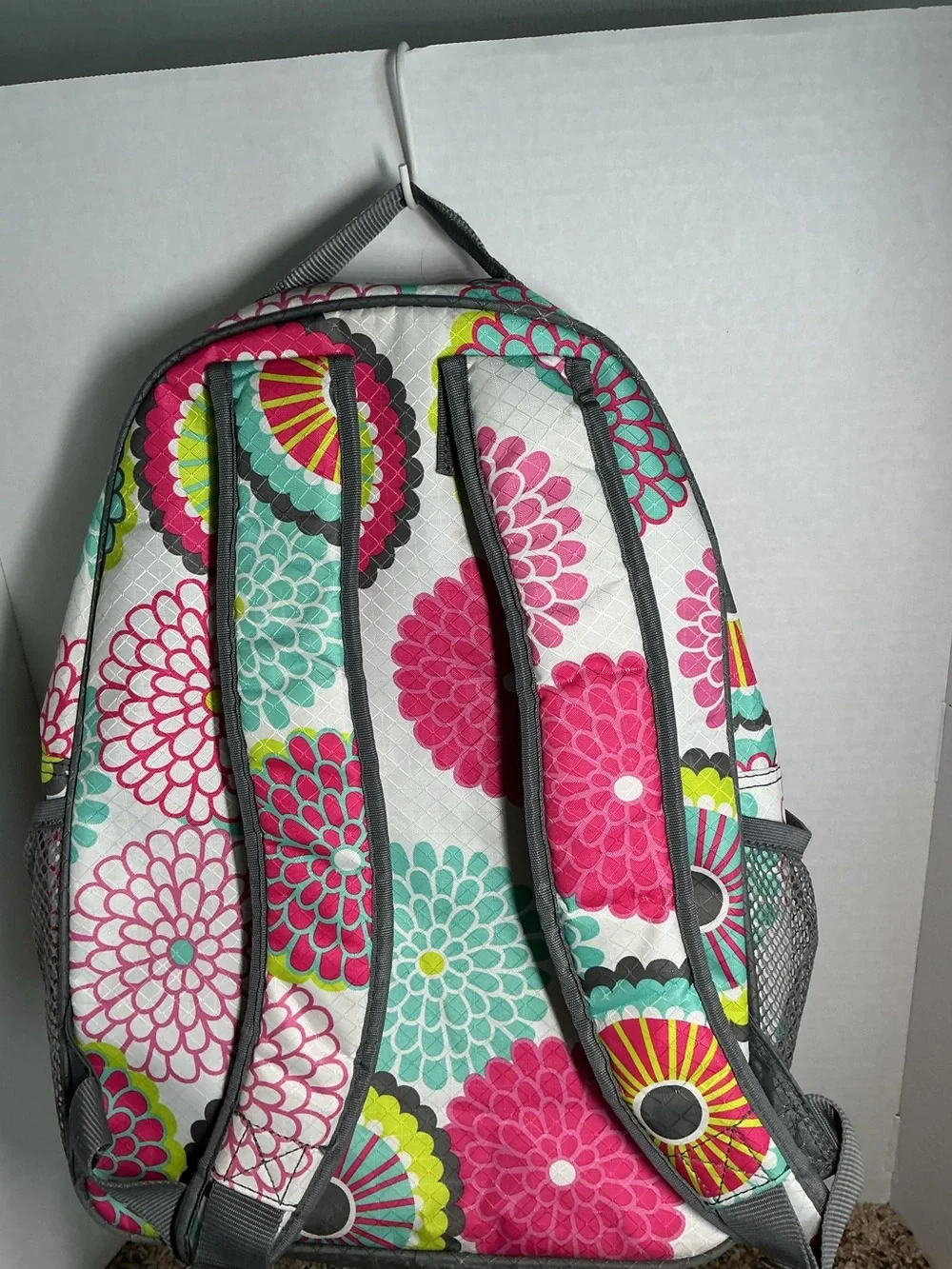 Thirty One Hostess Exclusive Backpack Bubble Bloom Floral Pink White & Teal EUC